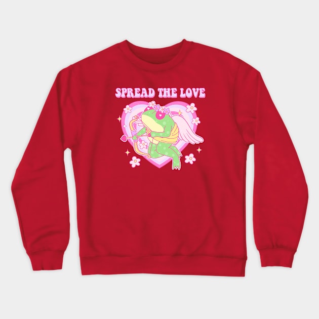 Frog In Love Cupid Frog Spread The Love Couples Love Crewneck Sweatshirt by Pop Cult Store